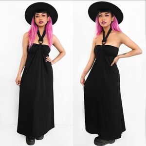 NWOT Foxblood Samara Elegant Black Halter Maxi Dress Black Goth Girl Summer